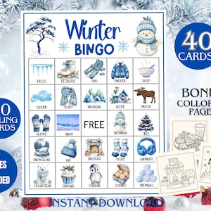 Winter Bingo, Winter Activity For Kids, Winter Game, Winter Classroom Activity, Printable Winter Game, Games For Kids And Adults