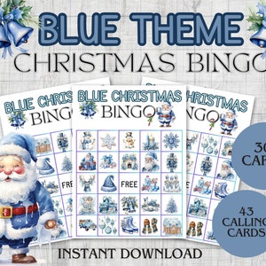Jogo de Bingo de Natal com Tema Azul para Imprimir Jogo de Férias Atividade de Natal Bingo de Inverno Jogo de Festa de Natal Jogo de Bingo para Imprimir Cartão de Bingo