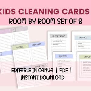 Bearbeitbare Familienputzkarten | Kinderputzkarte | Wöchentliche Verantwortungsliste für Kinder | Chore Chat Checkliste | PDF | Sofort Download
