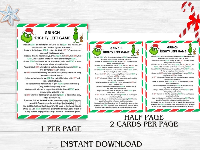 Left Right Christmas Game Grinch Game Gift Exchange Game Christmas ...
