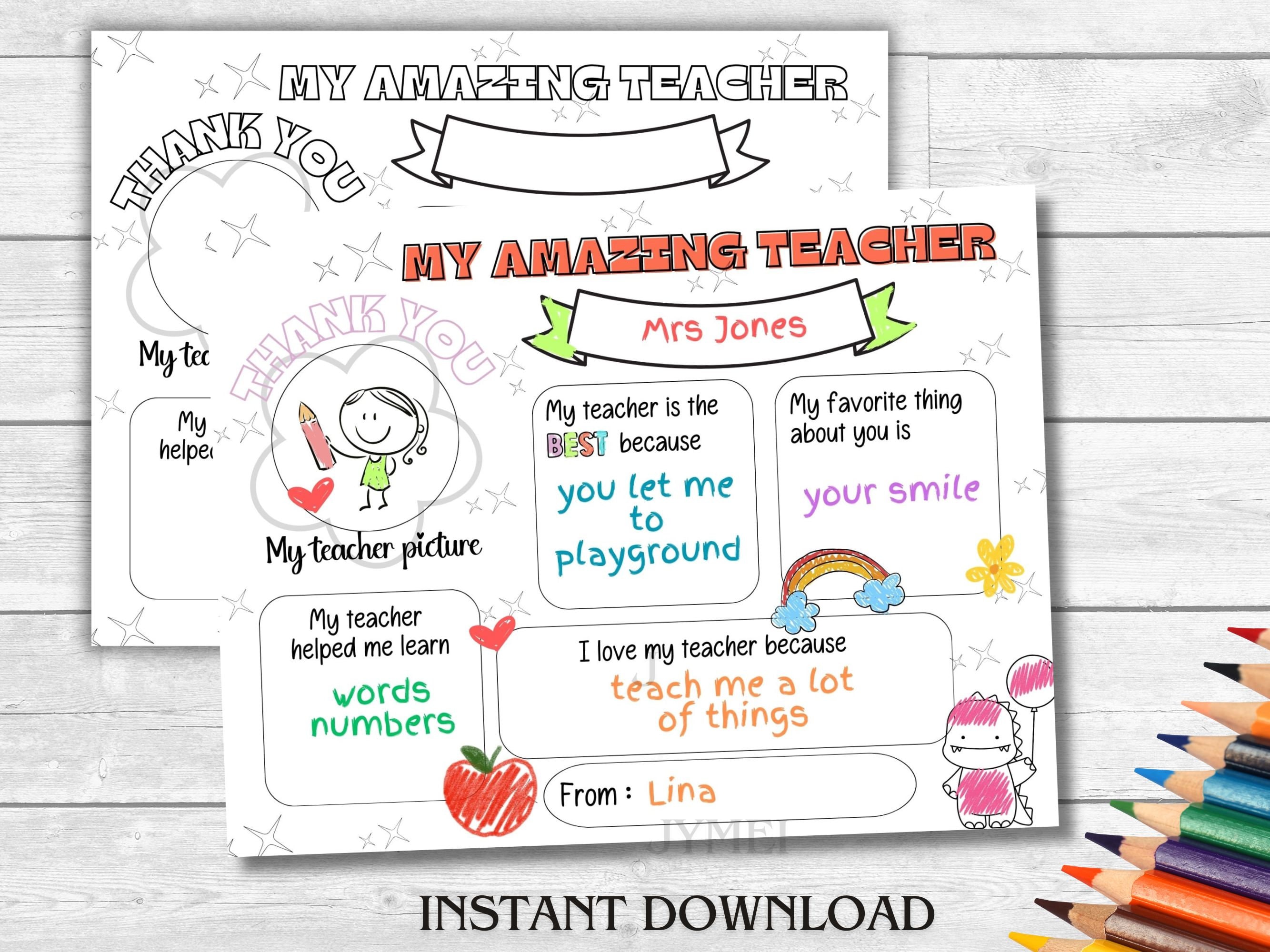 Teacher Appreciation Week Printable, All About My Teacher Gift Kids ...