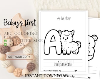 ABC Coloring Book, Baby Shower Coloring Book, Baby First ABC Book, Animal Alphabet, Baby Shower Activity, Fun Baby Guest Book