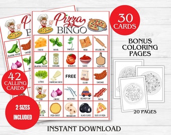 Pizza Bingo, Pizza Bingo Party Game, Pizza Photobooth, Pizza Activity, Kid's Printable Bingo Game, Favor Pizza Party
