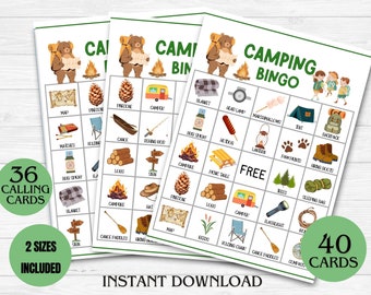 Bingo de camping, jeu de société de camping, jeu de bingo pour enfants, jeu pour adolescents et adultes, bingo forêt nature, activité en classe