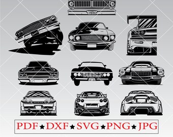 Paquete de archivos SVG de autos clásicos de alto rendimiento, imágenes prediseñadas de autos antiguos (descarga digital)