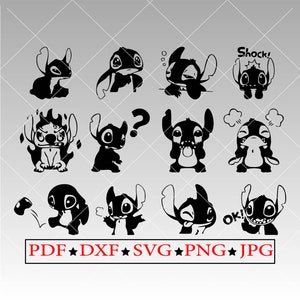 Stitch SVG para regalos Diseño de puntada Archivos de imágenes prediseñadas SVG Archivos SVG de puntada para cricut Archivos svg de cumpleaños Lindo Archivo PNG de puntada