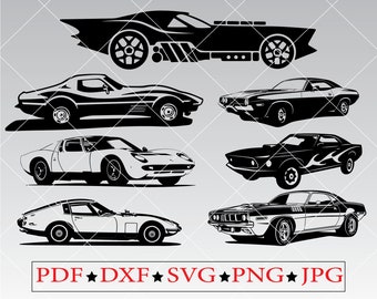 Paquete de archivos SVG de coches GT clásicos, imágenes prediseñadas de coches deportivos clásicos (descarga digital)