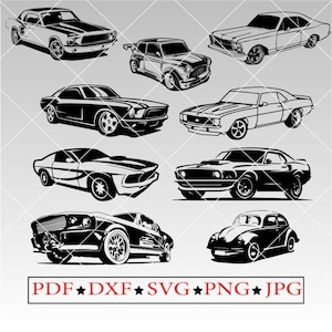 Classic Car Clipart Bundle: SVG, PNG, PDF Files