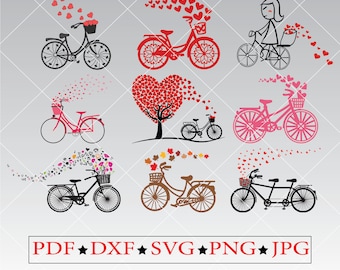 Vintage Bicycle Heart SVG Bundle, Romantic Bike PNG Clipart (Digital Download)