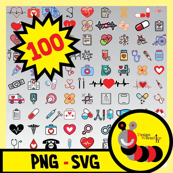 100 Medical Icons Svg Bundle design Svg Cut files Svg Files for cricut Doctor Svg Bundle Nurse Svg files Svg PNG Files for cutting machines