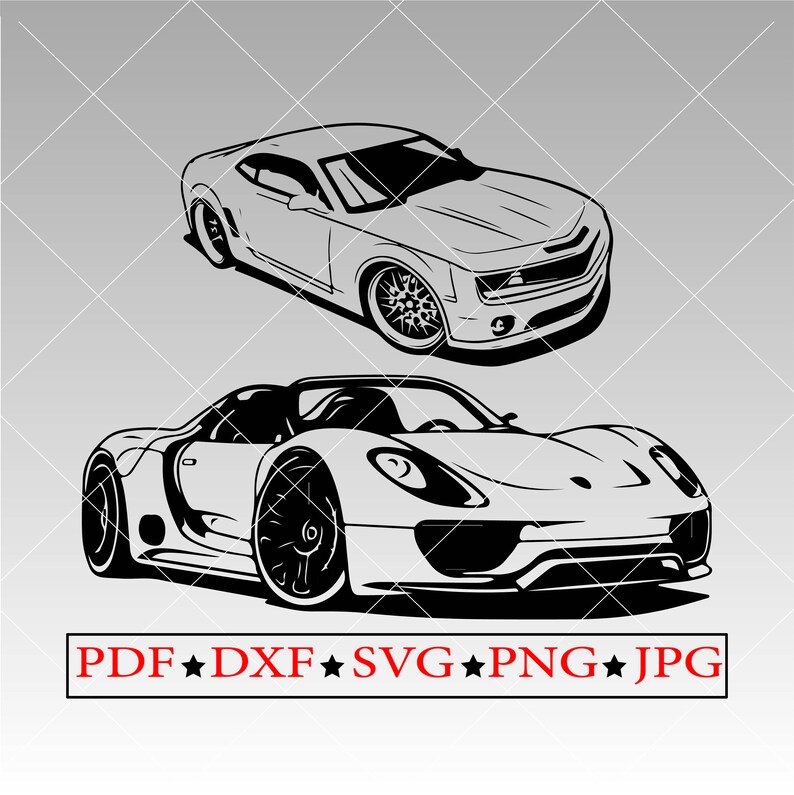 Puede incluir: Ilustraci&oacute;n en blanco y negro de dos coches deportivos. Los coches est&aacute;n de frente al espectador y est&aacute;n dibujados de forma simple y estilizada. El coche de arriba es un coup&eacute; y el coche de abajo es un descapotable.