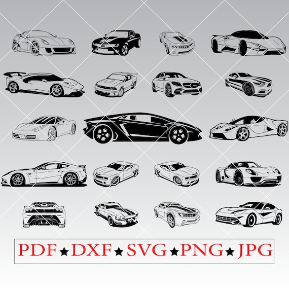 Sport Car SVG Bundle, Luxury Race Car PNG Clipart for Cricut, Supercar Silhouette Cut File, Fast Vehicle Digital Download Art Set