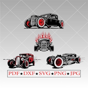 Classic Hot Rod SVG Bundle, Vintage Rat Rod PNG Clipart for Cricut, Blower Engine Cut File, Garage Wall Art Digital Download Gift