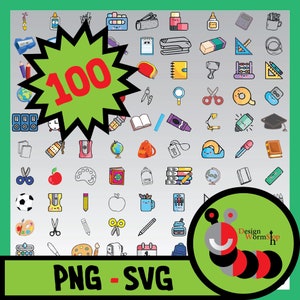 100 schoolbenodigdheden Svg leraar Svg School Svg potlood Svg Student Clipart Crayon Svg briefpapier Svg terug naar School Svg digitale Download