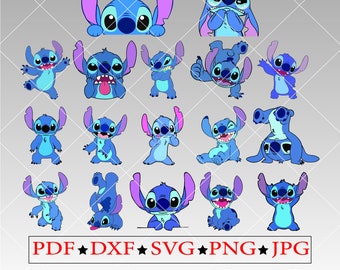 Paquete SVG de Stitch Moods, clipart PNG de personajes lindos y expresivos para Cricut, archivos de corte Ohana, descarga digital de arte para fiesta de cumpleaños