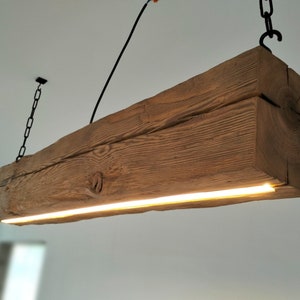 Wooden Beam Led Pendant Light. Wooden Chandelier. Rustic Hanging Led Lamp. Wooden Beam Light Fixture. Lamp Over The Dining Table