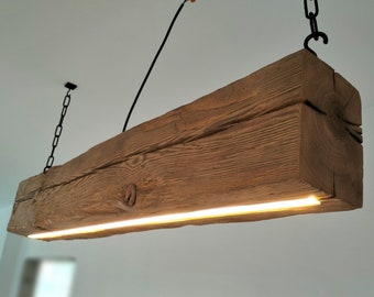 Wooden Beam Led Pendant Light. Wooden Chandelier. Rustic Hanging Led Lamp. Wooden Beam Light Fixture. Lamp Over The Dining Table