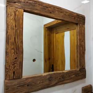 Natural Wood Wall Mirror. Rustic Wooden Mirror. Handcrafted Retro Frame. Hanging Wood Frame. Old Wood.Love,Sweet