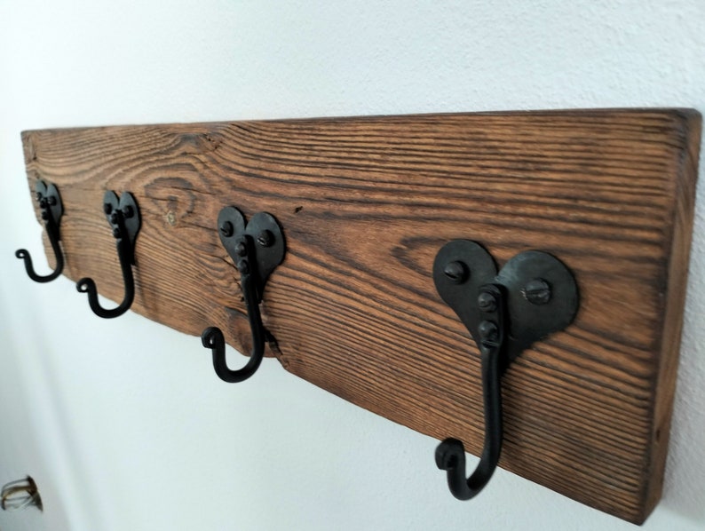 Reclaimed Wood Coat Rack, Heart Hook Hanger, Hand Forged Rustic Decor ...