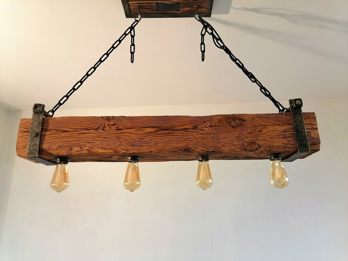 Handmade Reclaimed Wood Beam Chandelier: Rustic Light Fixture - Etsy