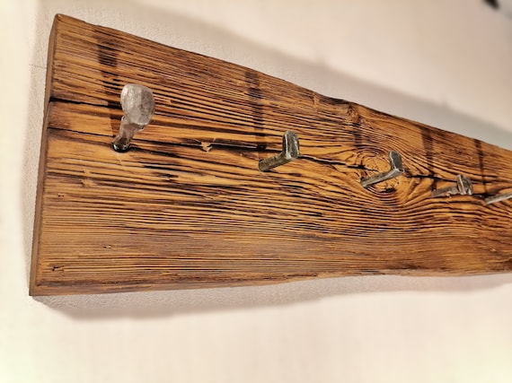 Porte-manteau Bois Massif Récupération 7 Crochets - Style Vintage, Dimensions 78x23x10 Cm