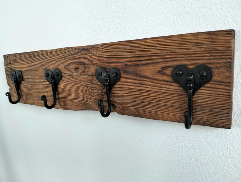 Reclaimed Wood Coat Rack, Heart Hook Hanger, Hand Forged Rustic Decor ...