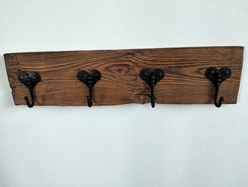 Reclaimed Wood Coat Rack, Heart Hook Hanger, Hand Forged Rustic Decor ...