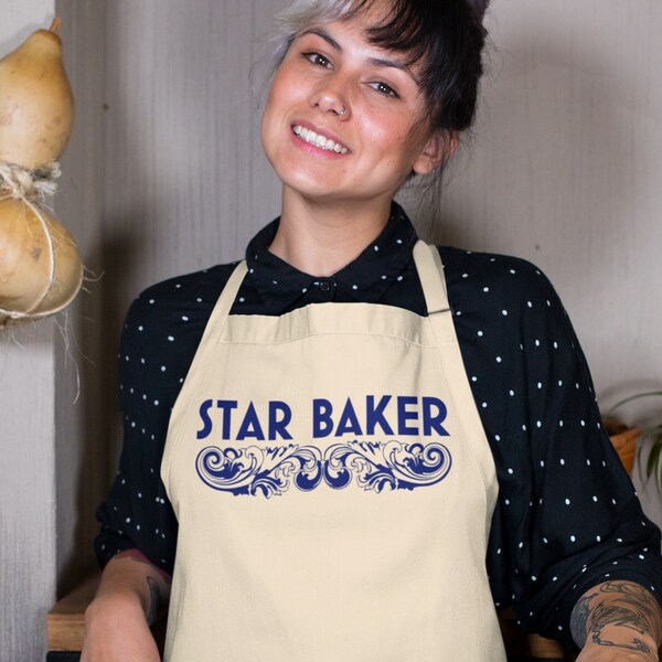 Star Baker (TM) Baking Kitchen Apron - Officially Licenced - GBBO British Bake Off Show Fun gift - Full length with pockets - Unisex fit TAN