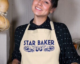 Star Baker (TM) Baking Kitchen Apron - Officially Licenced - GBBO British Bake Off Show Fun gift - Full length with pockets - Unisex fit TAN