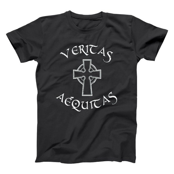 Veritas Aequitas - Irish Gaelic cross prayer justice saying - XS-6XL - Unisex Fit Soft T-shirt