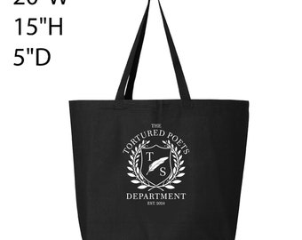 4 Colors - Large Tote Bag - TPD - Tortured Poets Est 2024 - TS Crest Seal Fandom Cute - Cotton Canvas Tote Bag