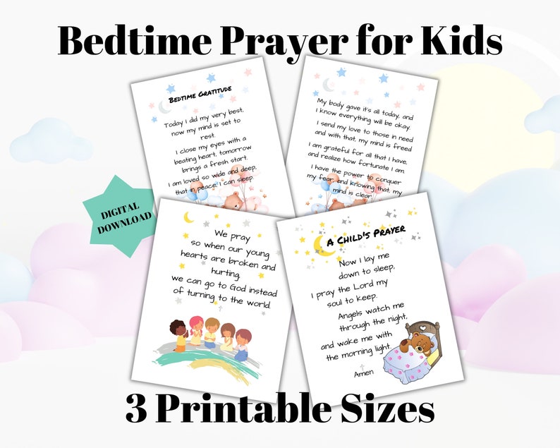 Prayers for Children to Say Kids Room Decor Bedtime Prayers - Etsy