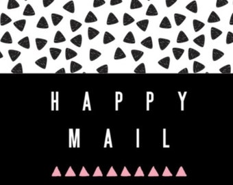 Happy Mail Label - Black and Pink and White - Triangles
