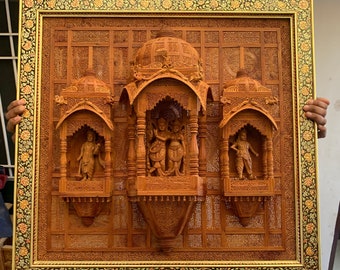 Sandalwood Masterpiece Large Wall Hanging Jharokha radha krishna