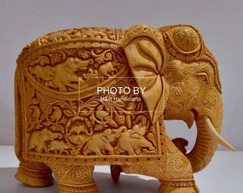 Wooden Very Fine Carved Elephant with Body Carving