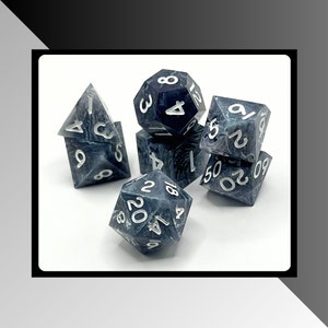 Dark and Light- Sharp Edge 7pc Dungeon and Dragons Handmade Dice Set