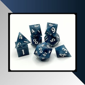 Deep Ocean- Sharp Edge 7pc Dungeon and Dragons Handmade Dice Set