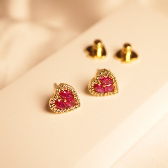 Kate Spade 18k Gold Plated Cubic Zirconia Red Heart Earrings - Etsy