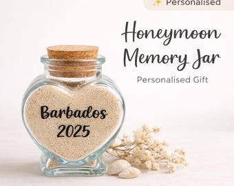 Personalised Honeymoon Memory Jar Gift – Wedding Keepsake for Couples – Beach Sand Keepsake – Romantic Newlywed Gift