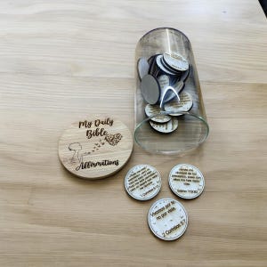 Bible verses - affirmations Glass jar/30 Engraved Bible verse in glass jar/Healing Bible verses Jar gift/Christian gift/Read Bible verses a