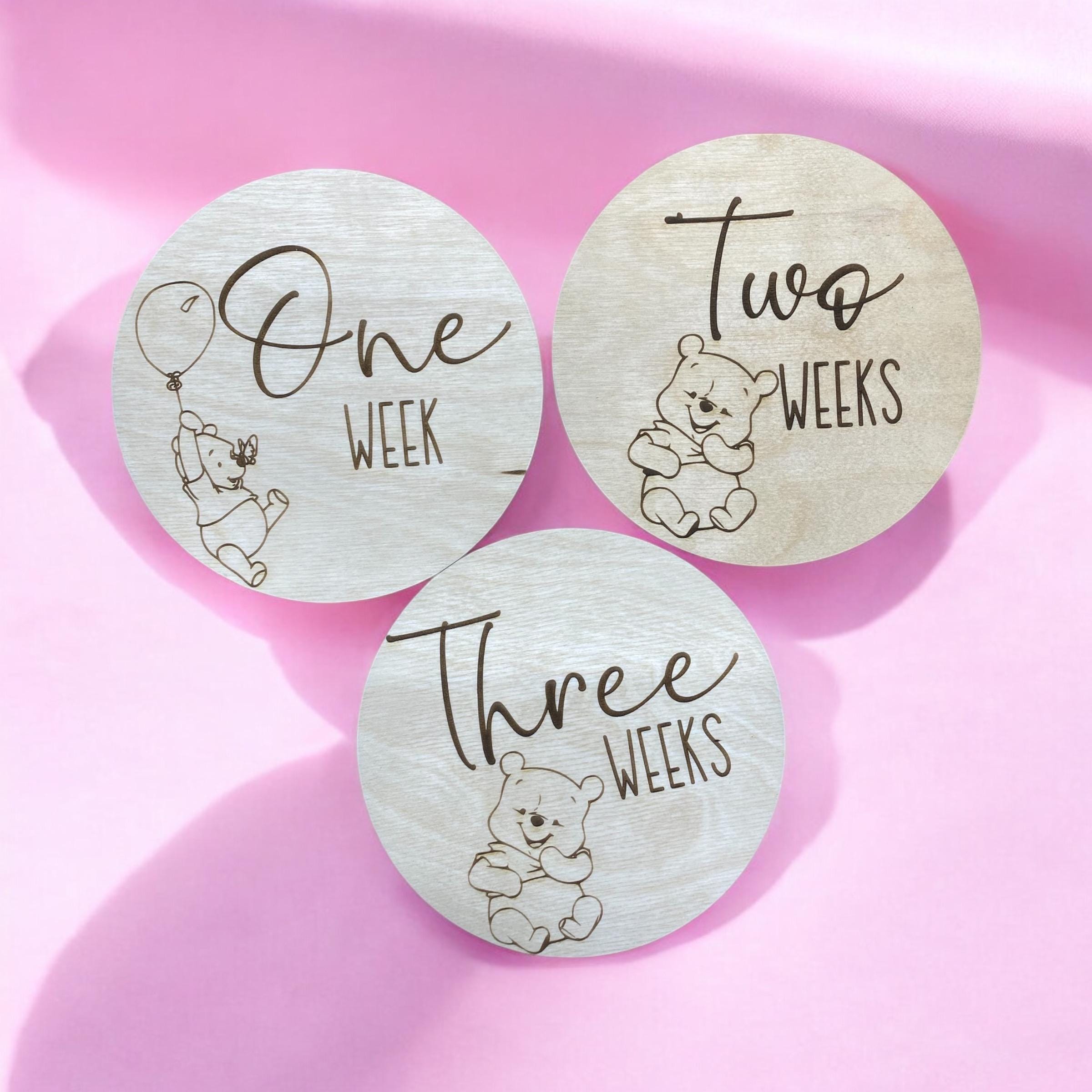 Winnie the Pooh Personalized Baby Month and Week Milestone Wood Disc ...