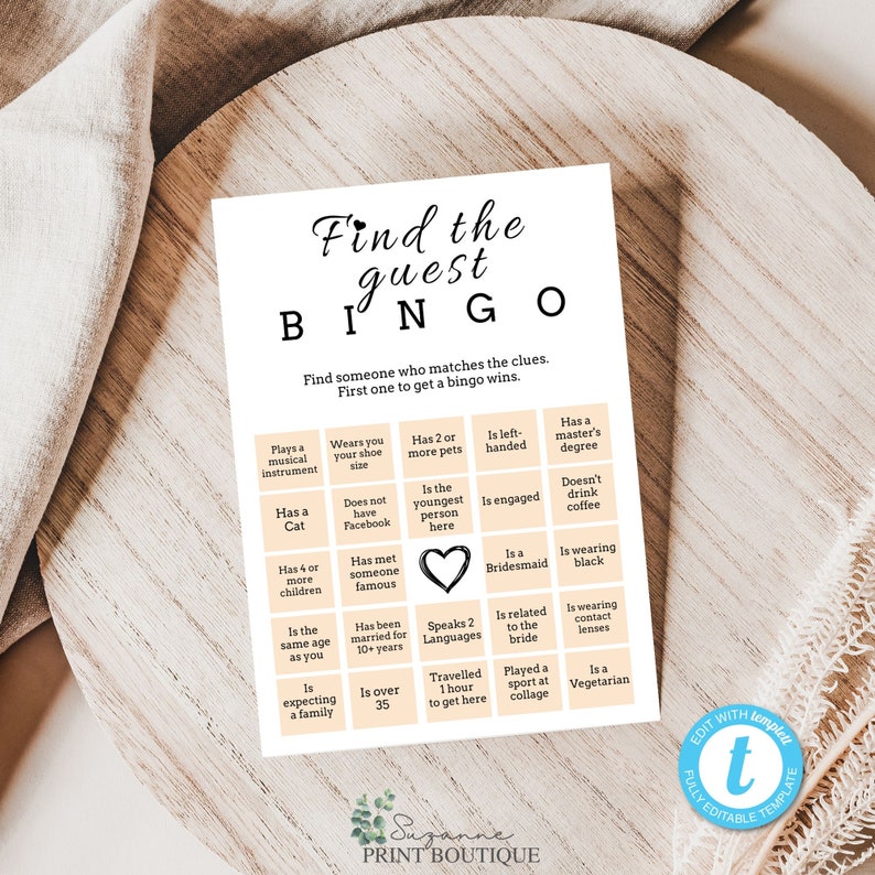 Unique Wedding Icebreaker Bingo Fun Bridal Shower Activity Etsy