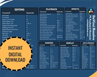 DaVinci Resolve Shortcuts for PC (Blue/Orange/White)