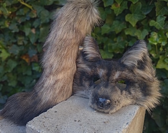 Realistic wolf therian mask and tail , canine mask , roleplay mask