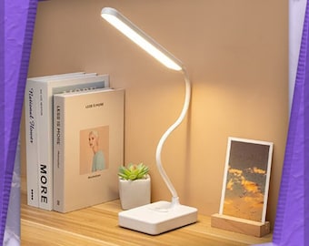 Lámpara de Estudio Minimalista Luz LED 3 Modos de Iluminación Táctil, Soporte Estético para Teléfono, Lámpara de Decoración, Recargable y Regulable para el Trabajo