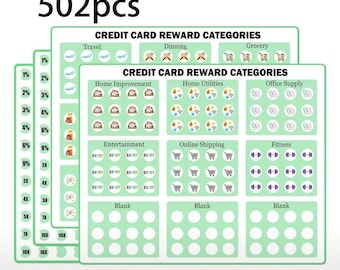 502pcs Credit Card Category Stickers Set - Reward, Travel, Dining & Special Occasions Themes for Easy Organization and Tracking