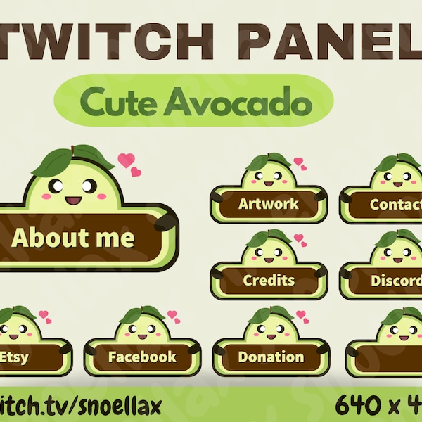30x Cute Avocado Twitch Panels