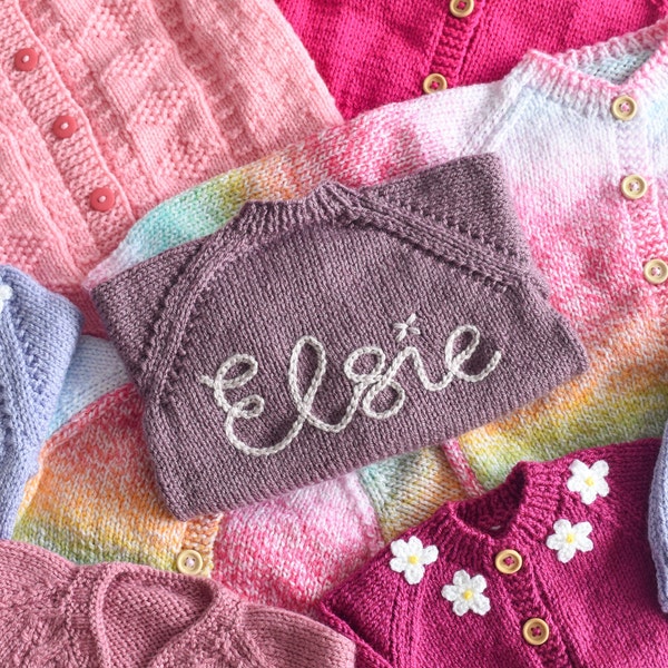 6-12 Months | Personalised Hand Knitted Waffle Cardigan, Hand Embroidered Name Knits, Unique Baby & Children's Gift