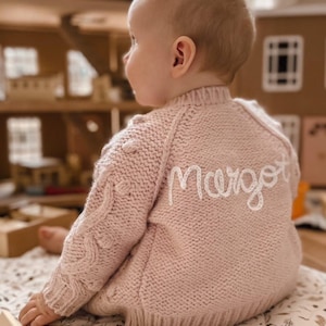 1-2 Years | Personalised Hand Knitted Cardigan, Hand Embroidered Name Knits, Unique Baby & Children's Gift