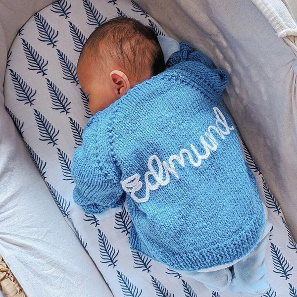 3-6 Months | Personalised Hand Knitted Cardigan, Hand Embroidered Name Knits, Unique Baby & Children's Gift, Pregnancy and Baby Announcement